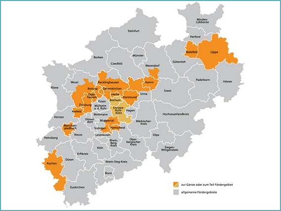 Zuschüsse und Förderprogramm NRW als Karte