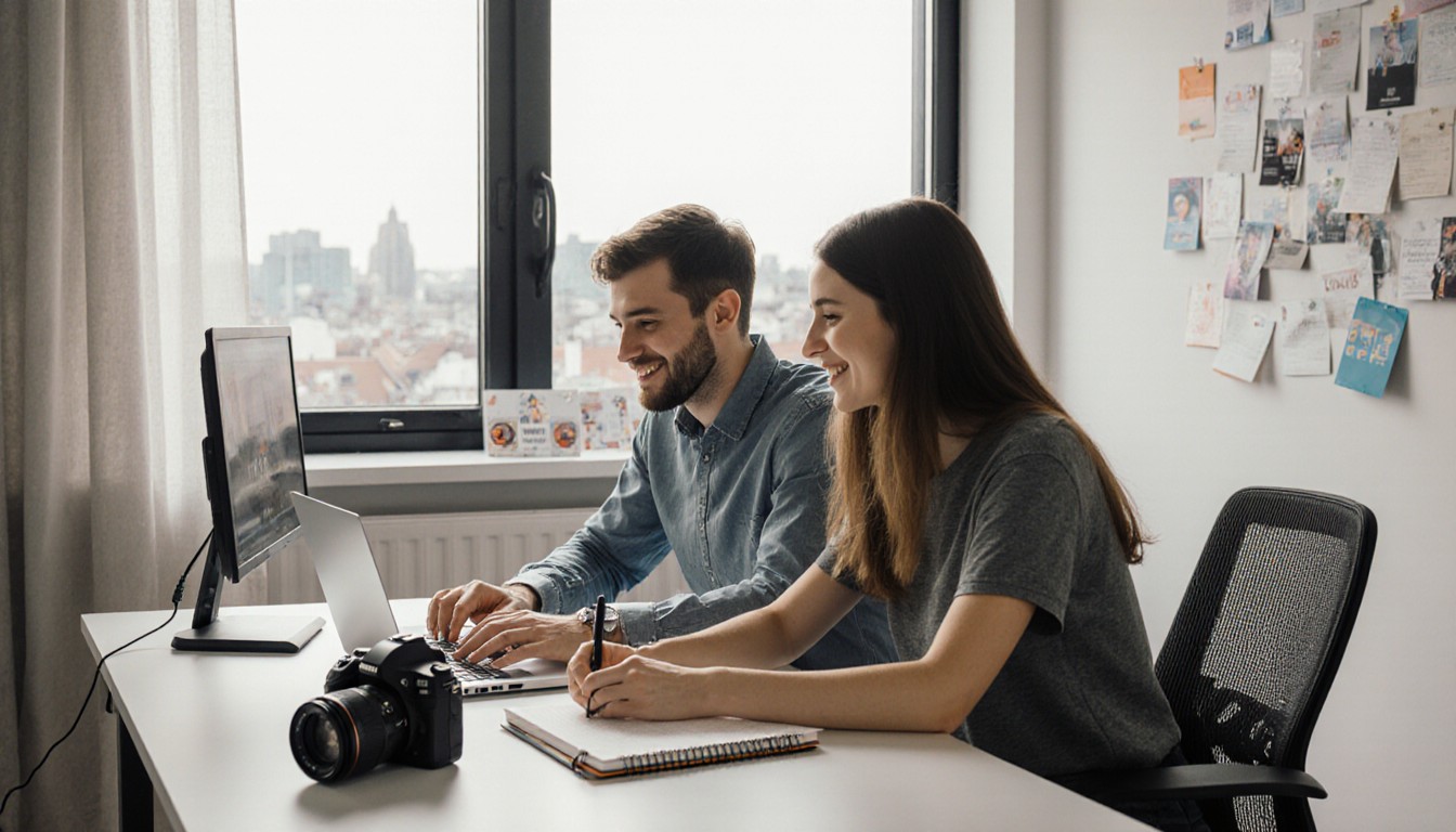 KI generiert: Zwei Personen sitzen in einem Büroraum vor einem Monitor
